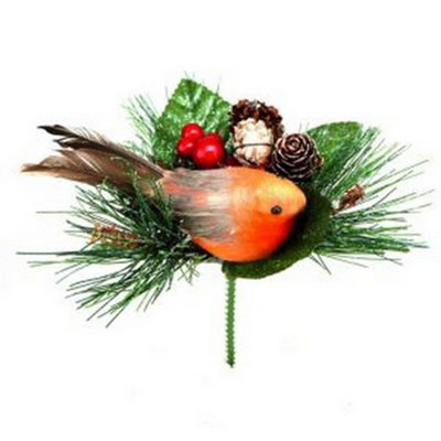 Premier Unisex Brown Robin With Pine Cone Pick Christmas Dration In - Image 4