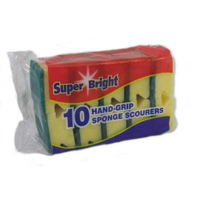 Superbright Hand Grip Sponge Scourers (Pack Of 10) Yellow/green (One Size) from B&Q