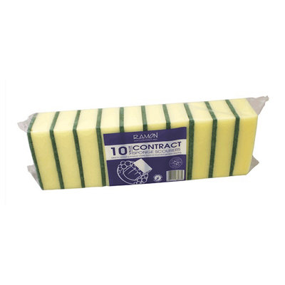 B&Q Ramon Contract Sponge Scourers (Pack Of 10) (One Size) Yellow/Green