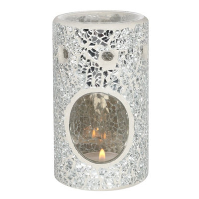 B&Q Something Different Crackle-Effect Pillar Oil Burner (One Size) Silver