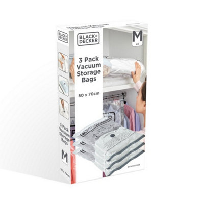 B&Q & Decker Vacuum Storage Bags (Pack Of 3) Clear (Xl) Black