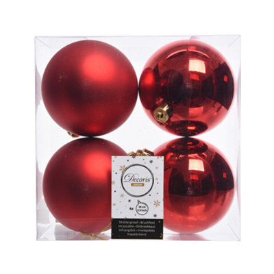 B&Q -  Shatterproof Plain Christmas Baubles (Pack Of 4) Red (One Size)