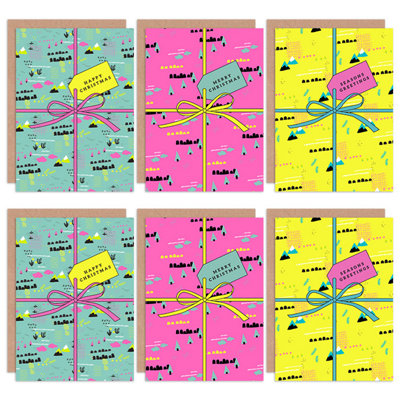 Artery8 Set Of 6 Christmas Cards Ribbon Bright Presents Blank Greetings Cards from B&Q
