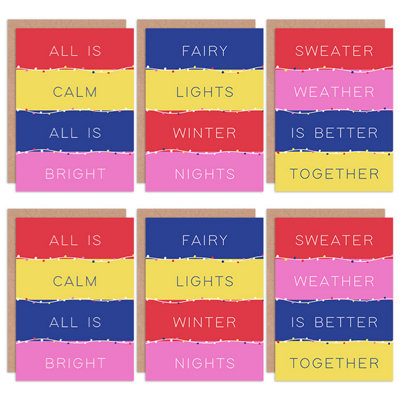 Artery8 Set Of 6 Christmas Cards Stripes Winter Season Bold Blank Greeting Cards With Envelopes from B&Q