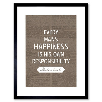 Artery8 Wall Art Print Dictionary Page Quote Abraham Lincoln Happiness Responsibility Artwork Framed 9X7 Inch from B&Q