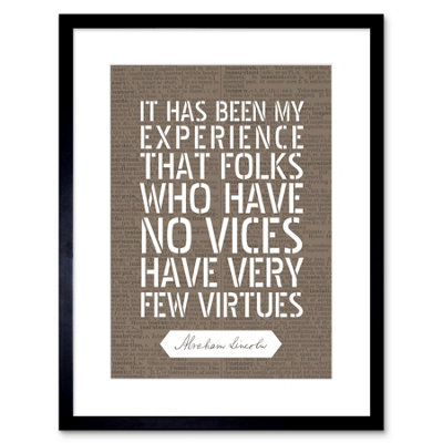 Artery8 Wall Art Print Dictionary Page Quote Abraham Lincoln Vices Virtues Artwork Framed 9X7 Inch from B&Q