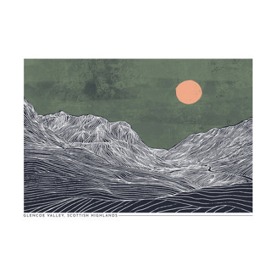 Wee Blue Coo Unframed Wall Art Glencoe Valley In Lines12X16 Inch from B&Q