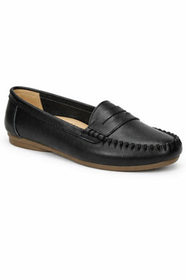 Black Classic Penny Loafers With Stitched Apron Detail from B&Q
