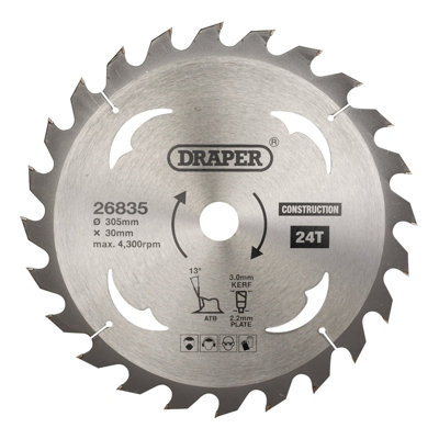 Draper Tct Construction Circular Saw Blade, 305 X 30Mm, 24T 26835