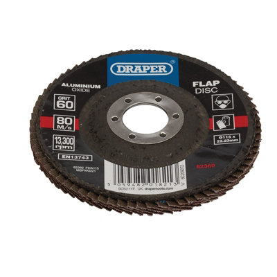 Draper Aluminium Oxide Flap Disc, 115 X 22.23Mm, 60 Grit 82360