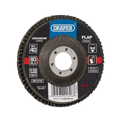 Draper Zirconium Oxide Flap Disc, 115 X 22.23Mm, 40 Grit 83157