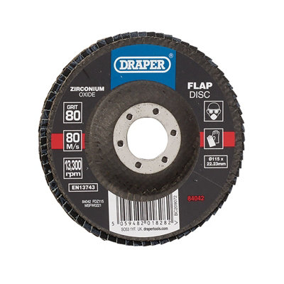 Draper Zirconium Oxide Flap Disc, 115 X 22.23Mm, 80 Grit 84042