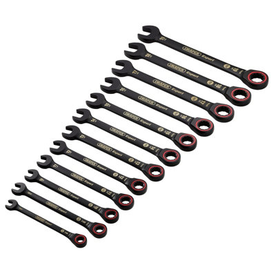 Draper Expert Hi-Torq Metric Ratchet Combination Spanner SetBlack (12 Piece) from B&Q