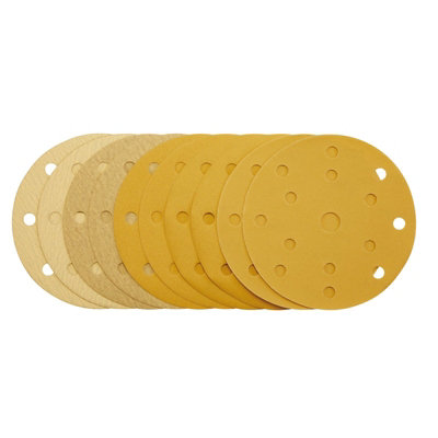 Draper Sanding Discs With Hook & Loop, 150Mm, Assorted Grit, 15 Dust Extraction Holes (Pack Of 10) 08480 Gold