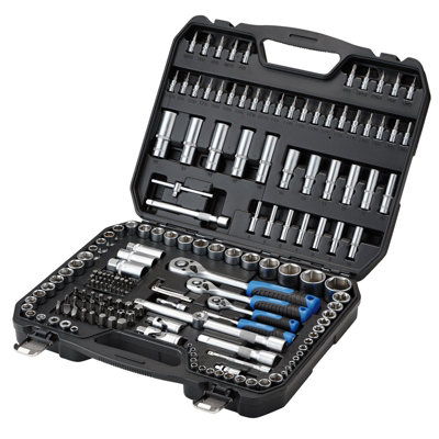 B&Q -  Hi-Torq 188 Piece Metric Socket And Bit Set 1/4 3/8 1/2 Sq Dr With Ratchets Extensions Spark Plug Sockets And Storage Case