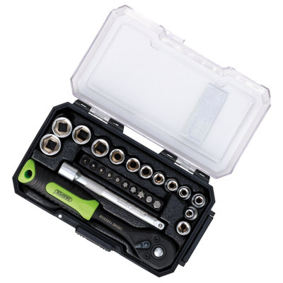 Draper Hi-Torq 25Pc Metric Socket & Bit Set 1/4" Drive Chrome Vanadium Ratchet Case from B&Q