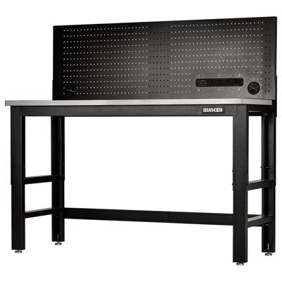 Draper Bunker Workbench With Stainless Steel Worktop And Power Pegboard1550mm 28097 from B&Q