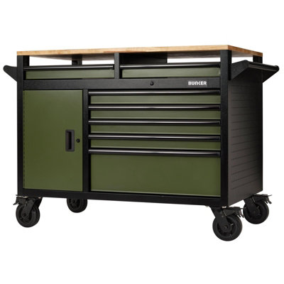 Draper Bunker 48 Inch  14 Drawer Multi Functional Workbench Roller Tool Cabinet,green from B&Q