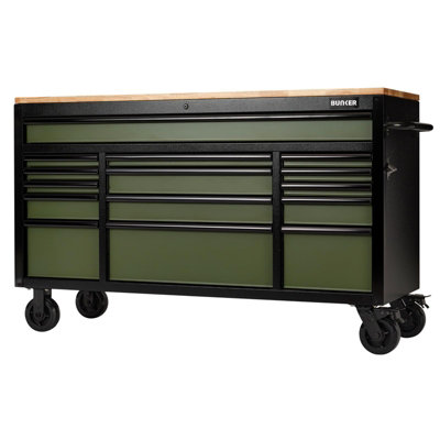 Draper Bunker 15 Drawer Workbench Roller Tool Cabinet61"Green from B&Q
