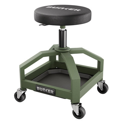 B&Q -  Bunker Heavy Duty Work Stool,pneumatic Height Adjustment 580,780mm,360 Degree Swivel SeatTool Tray & Steel Frame,130Kg Max Load