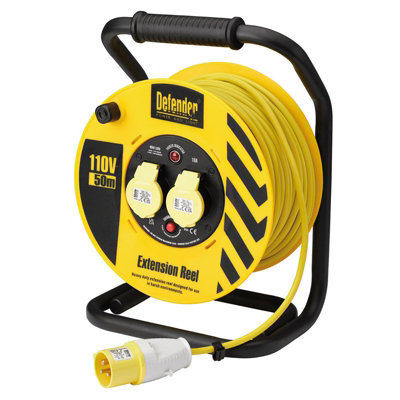 Draper Defender 110V 16A 2 Way Cable Reel 50MThermal Cut OutSteel Frame from B&Q