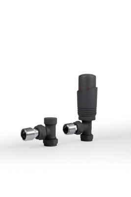 Plumbright Anthracite Angled Thermostatic Radiator Valve & Lockshield T0309Aa from B&Q
