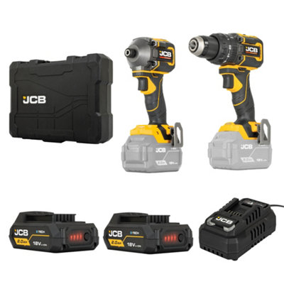 Jcb Pro Cordless 75 Nm Combi Drill & 230 Nm Impact Driver Kit 2 5Ah Batteries Charger & Case Jcb-18Pkit-2 from B&Q