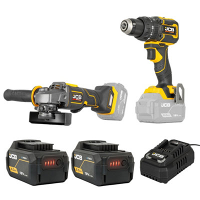 Jcb Pro 18V Pro 75Nm Combi Drill + 115mm Angle Grinder + 2X 5.0Ah Li-Ion Batteries & 4.5A Fast Charger With Soft Tool Bag from B&Q
