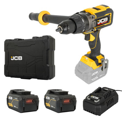 Jcb Pro Cordless Combi Drill Set 2 5Ah Batteries & Charger 18V 160Nm Auxiliary HandleBrushlessAnti-Kickback & Variable Speed from B&Q