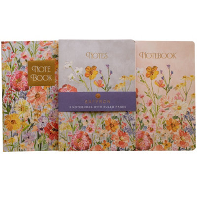 Pack Of 3 A5 Saffron Floral Notebooks Ruled Lined Paper School Office Writing Journal Stationery Gift For Her from B&Q