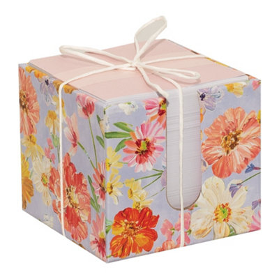 Saffron Floral Memo Block Decorative Desk Note Cube Office Writing Paper Pad Stationery Organiser Gift For Her from B&Q