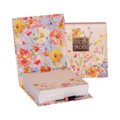 Saffron Floral Note Block With Pen 270 Pages Desk Note Pad Office Writing Paper Stationery Organiser Gift For Her from B&Q