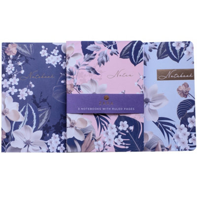 Pack Of 3 A5 Zara Floral Notebooks Ruled Lined Paper School Office Writing Journal Stationery Gift For Her from B&Q