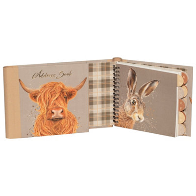 Highland Cow And Wild Hare Address Book Hardback Contact Directory 520 Entry Cedar And Sage Home Office Organiser from B&Q