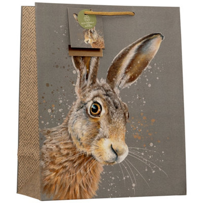 Large Paper Gift Bag Hare Design With Ribbon Handles For Birthday Gifts Woodland Wildlife Country Theme from B&Q