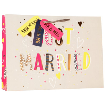 Large Paper Gift Bag Just Married Wedding Design With Ribbon Handles Bride Groom Newlyweds Marriage Newlyweds from B&Q
