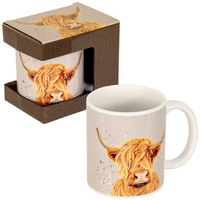  - Highland Cow Ceramic Mug 350Ml Gift Box Country Animal Design Tea Coffee Cup Kitchen Birthday Christmas Present