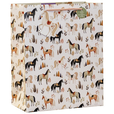 Large Paper Gift Bag Horse Design With Ribbon Handles Kids Birthday Pony Animal Theme Present Wrap from B&Q