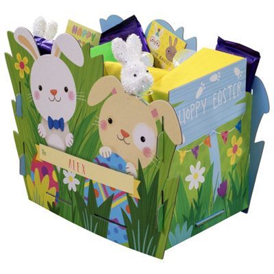  - Easter Bunny Large Gift Box With Alphabet Stickers Treat Hamper Basket For Easter Eggs