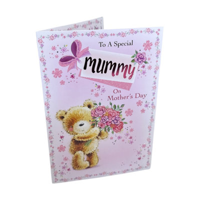 To A Special Mummy Teddy Holding Bouquet Design Mother's Day Card from B&Q
