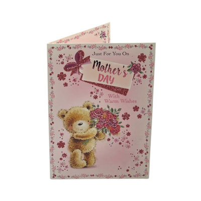 Just For You Teddy Holding Bouquet Design Mother's Day Card from B&Q