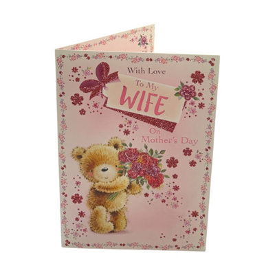 To My Wife Teddy Holding Bouquet Design Mother's Day Card from B&Q