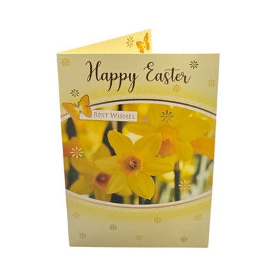 Best Wishes Yellow Daffodil Flowers Design Easter Card from B&Q