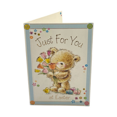 Just For You Cute Teddy & Bouquet Design Easter Card from B&Q