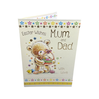For Mum And Dad Cute Teddy Holding Egg Basket Design Easter Card from B&Q