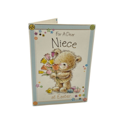 For A Dear Niece Cute Teddy & Bouquet Design Easter Card from B&Q