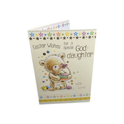 For Special Goddaughter Cute Teddy & Eggs Design Easter Card from B&Q