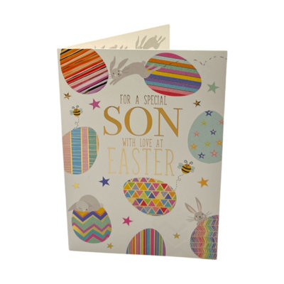 For Son Multicoloured Eggs Pattern Design Easter Card from B&Q