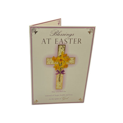 Blessings At Easter Yellow Floral Cross Design Easter Card from B&Q