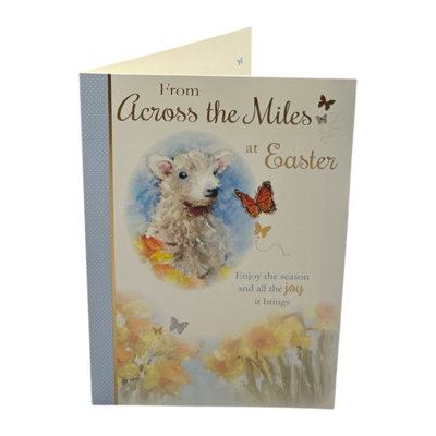 Across The Miles Cute Lamb Floral With Butterfly Design Easter Card